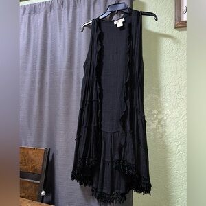 Lady Noiz Black Textured lace Cardigan Duster Vest